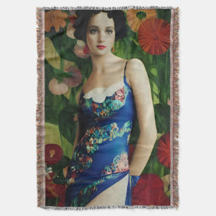 Elegant Art Deco Style Woman met Large Flowers Art Deken