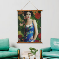 Elegant Art Deco Style Woman met Large Flowers Art