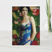 Elegant Art Deco Style Woman met Large Flowers Art Kaart (Voorkant)