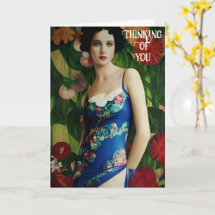 Elegant Art Deco Style Woman met Large Flowers Art Kaart