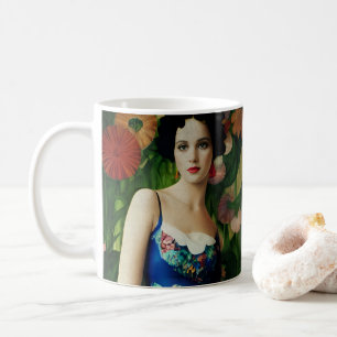 Elegant Art Deco Style Woman met Large Flowers Art Koffiemok