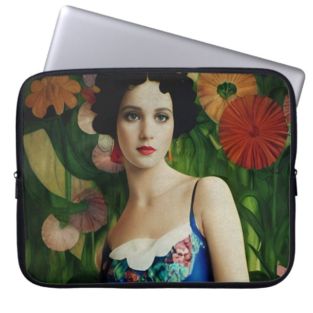 Elegant Art Deco Style Woman met Large Flowers Art Laptop Sleeve (Voorkant)