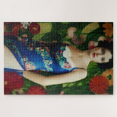 Elegant Art Deco Style Woman met Large Flowers Art Legpuzzel (Horizontaal)