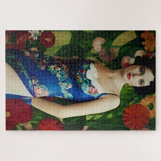 Elegant Art Deco Style Woman met Large Flowers Art Legpuzzel (Horizontaal)