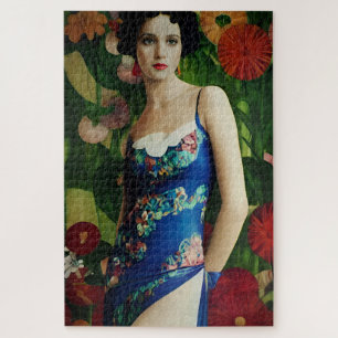 Elegant Art Deco Style Woman met Large Flowers Art Legpuzzel