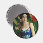 Elegant Art Deco Style Woman met Large Flowers Art Magneet (Voorkant / Achterkant)