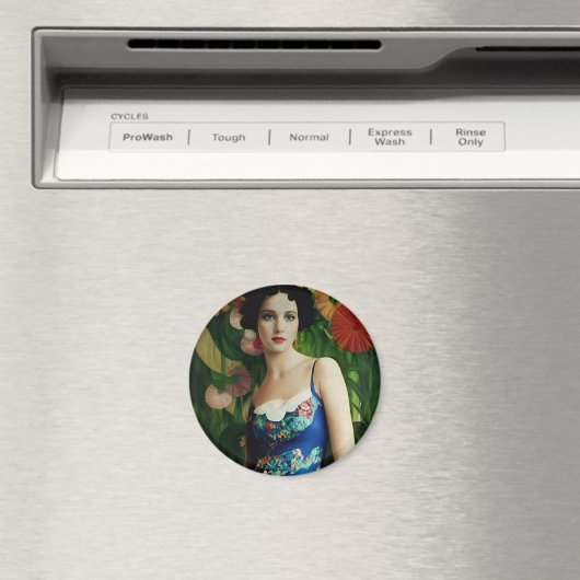 Elegant Art Deco Style Woman met Large Flowers Art Magneet (Insitu (Vaatwasser))