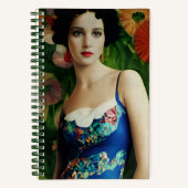 Elegant Art Deco Style Woman met Large Flowers Art Notitieboek (Voorkant)