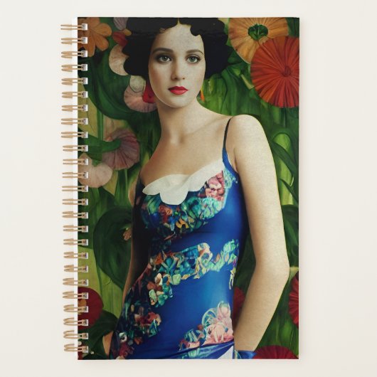 Elegant Art Deco Style Woman met Large Flowers Art Planner (Voorkant)