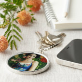 Elegant Art Deco Style Woman met Large Flowers Art Sleutelhanger (Zijkant)