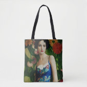 Elegant Art Deco Style Woman met Large Flowers Art Tote Bag (Voorkant)