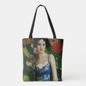 Elegant Art Deco Style Woman met Large Flowers Art Tote Bag (Achterkant)