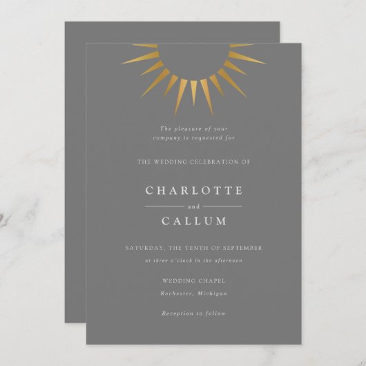Elegant art deco sun bruiloft uitnodiging (Voorkant / Achterkant)