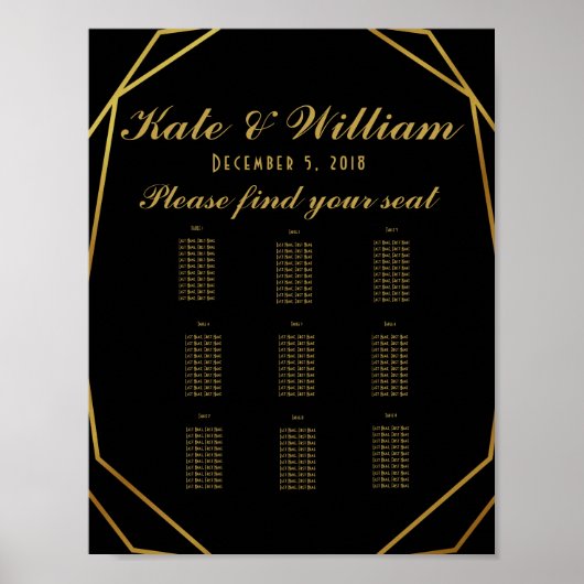 Elegant art deco Table plan party/bruiloft Poster (Voorkant)