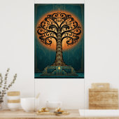 Elegant Art Deco Tree Silhouette Gold & Teal Poste Poster (Keuken)