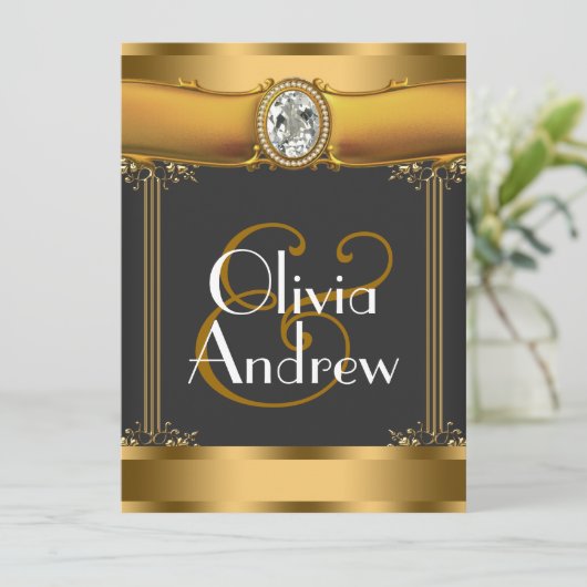 Elegant Art Deco Wedding Invitations Kaart (Staand voorkant)