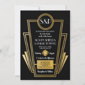 Elegant Art Deco Wedding Invitding Black Gold Kaart (Voorkant)