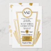 Elegant Art Deco Wedding Invitting White Gold Kaart (Voorkant / Achterkant)