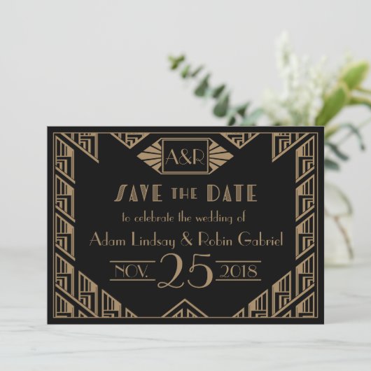 Elegant Art Deco Wedding Save the Date (Staand voorkant)