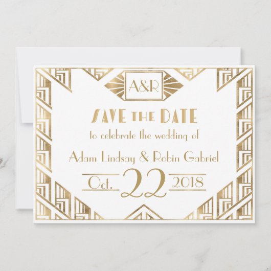 Elegant Art Deco Wedding Save the Date Card Kaart (Voorkant)