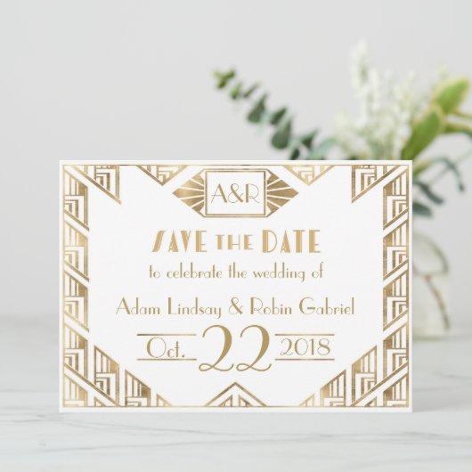 Elegant Art Deco Wedding Save the Date Card Kaart (Staand voorkant)