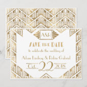 Elegant Art Deco Wedding Save the Date Card Kaart (Voorkant / Achterkant)