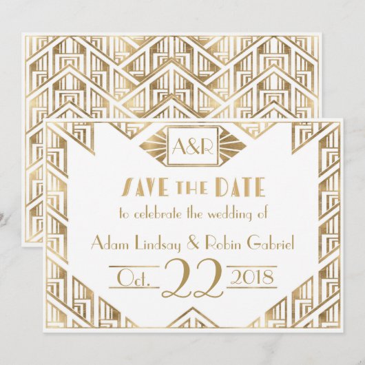 Elegant Art Deco Wedding Save the Date Card Kaart (Voorkant / Achterkant)