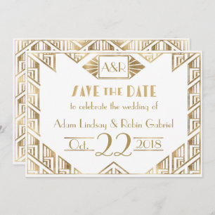 Elegant Art Deco Wedding Save the Date Card Kaart