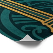 Elegant Art Deco Weeping Willow Gold & Teal Poster (Hoek)