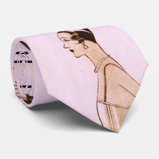 Elegant Art Deco Woman in Roze Stropdas (Opgerold)