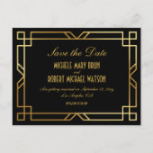 Elegant Art Deco Zwart Goud Lijst Save the Date Briefkaart (Voorkant)
