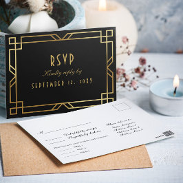 Elegant Art Deco Zwart Gouden Lijst Maaltijdkeuze Briefkaart