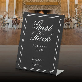 Elegant Art Deco zwart-wit gastenboek Reclamebord Met Voetstuk