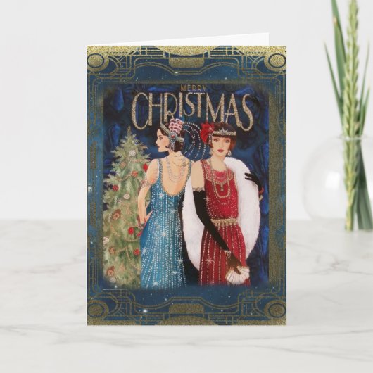 Elegant Art Deo-dames met kerstkaart Kaart (Voorkant)