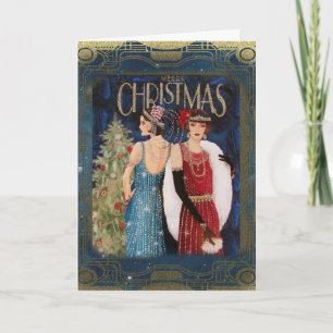 Elegant Art Deo-dames met kerstkaart Kaart