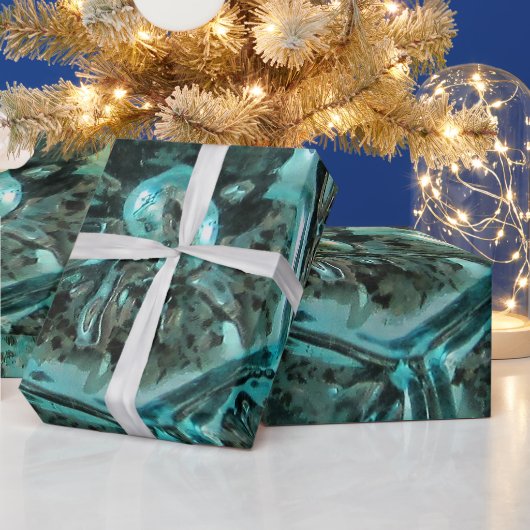 Elegant Art Glass Blue Green Jewel Aqua Kerstmis Cadeaupapier (Feestdagen)