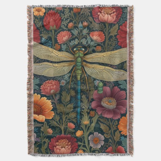 Elegant art nouveau Autumn floral Dragonfly Deken (Voorkant Verticaal)