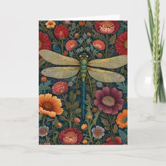 Elegant art nouveau Autumn floral Dragonfly Kaart (Voorkant)