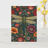 Elegant art nouveau Autumn floral Dragonfly Kaart (Gele Bloem)