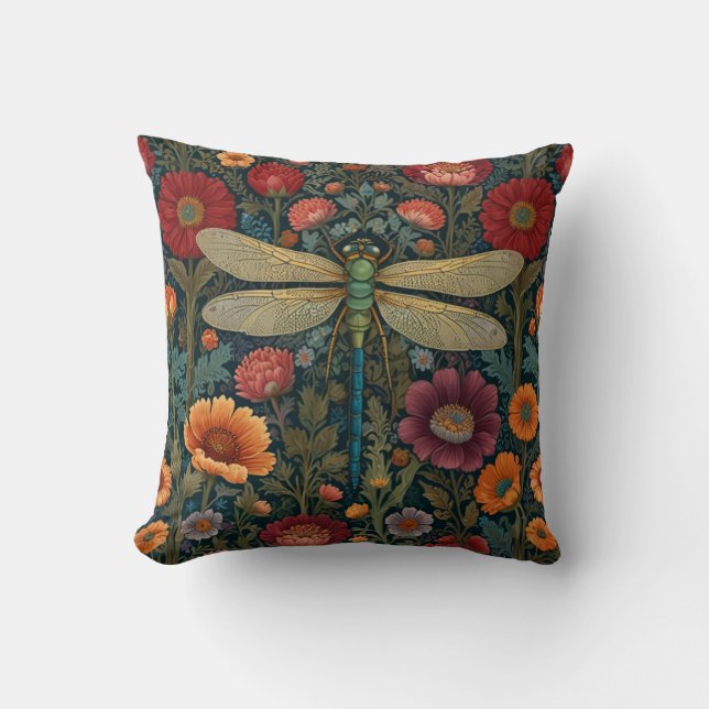 Elegant art nouveau Autumn floral Dragonfly Kussen (Voorkant)