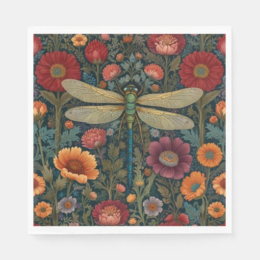 Elegant art nouveau Autumn floral Dragonfly Servet (Voorkant)