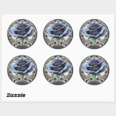 Elegant Art Nouveau Blauw Roos Design Ronde Sticker (Vel)