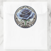 Elegant Art Nouveau Blauw Roos Design Ronde Sticker (Tas)