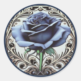 Elegant Art Nouveau Blauwe Roos Ontwerp Ronde Sticker