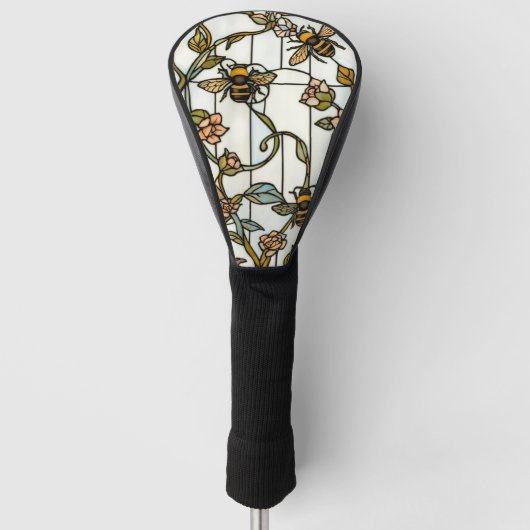 Elegant art nouveau botanical  bee stain glass golfheadcover (Voorkant)