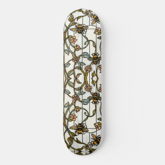 Elegant art nouveau botanical  bee stain glass persoonlijk skateboard (Voorkant)