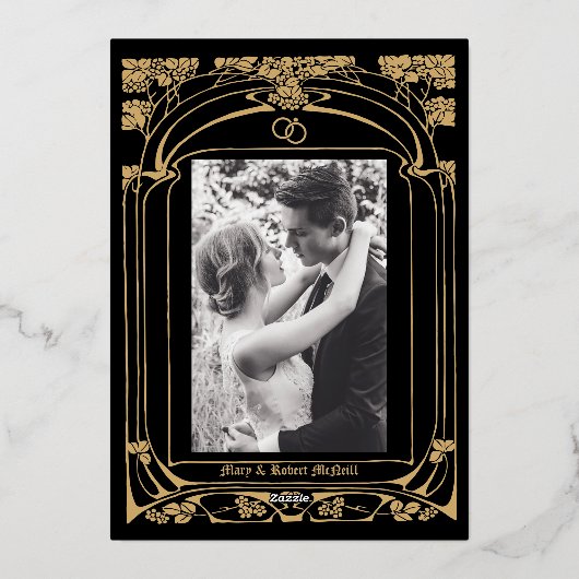 Elegant Art Nouveau bruiloft Jubileum Folie Uitnodiging (Achterkant)