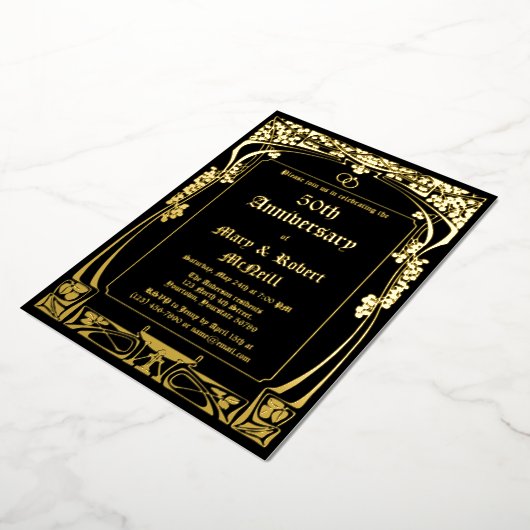 Elegant Art Nouveau bruiloft Jubileum Folie Uitnodiging (Gedraaid)