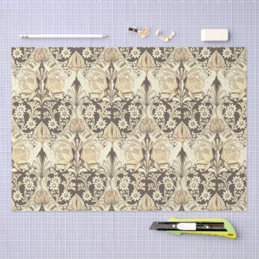 Elegant  Art Nouveau bruin bloempatroon Tissuepapier (Craft)