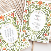 Elegant Art Nouveau Coral Lily Wedding Invite Kaart
